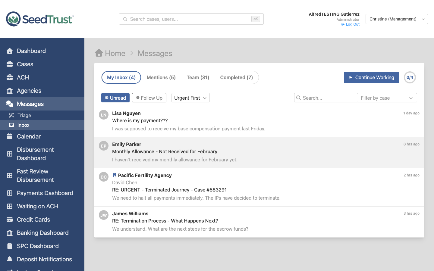 Communications list showing My Inbox tab with conversations